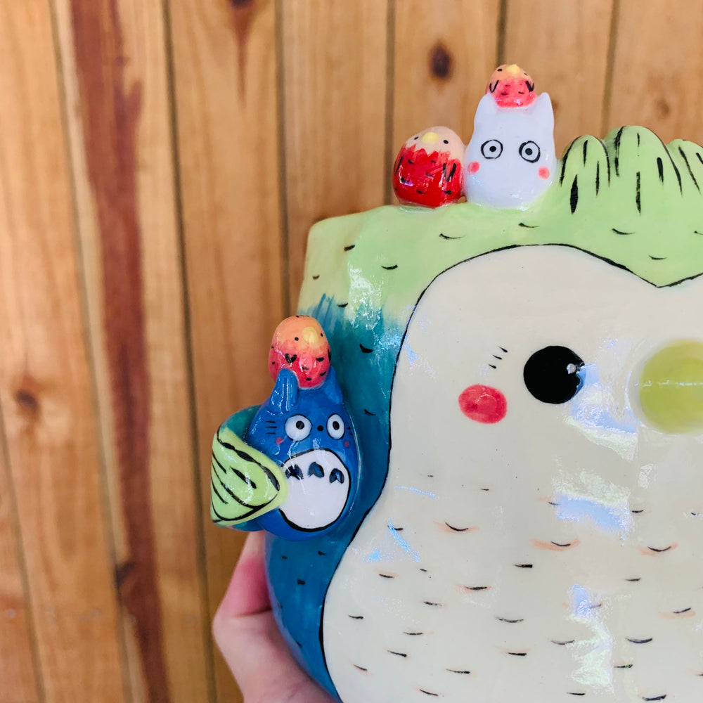 Big birdo pot with Totoro and baby bird friends, photo 6 of 10