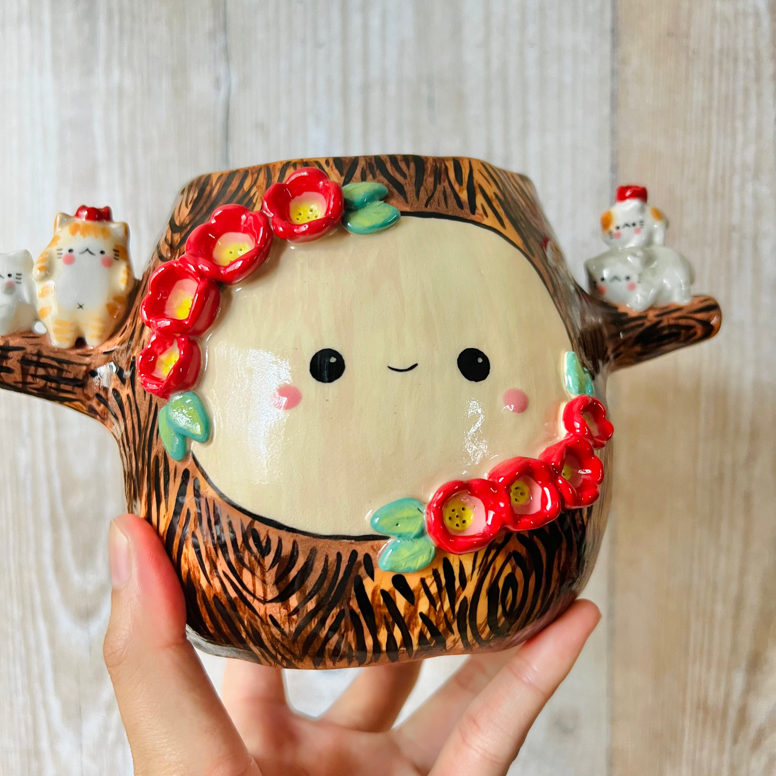 HAPPY TREE POT with cat friends