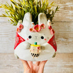 LNY cape wearing flowery Bunny pot with BBT and bunny friends