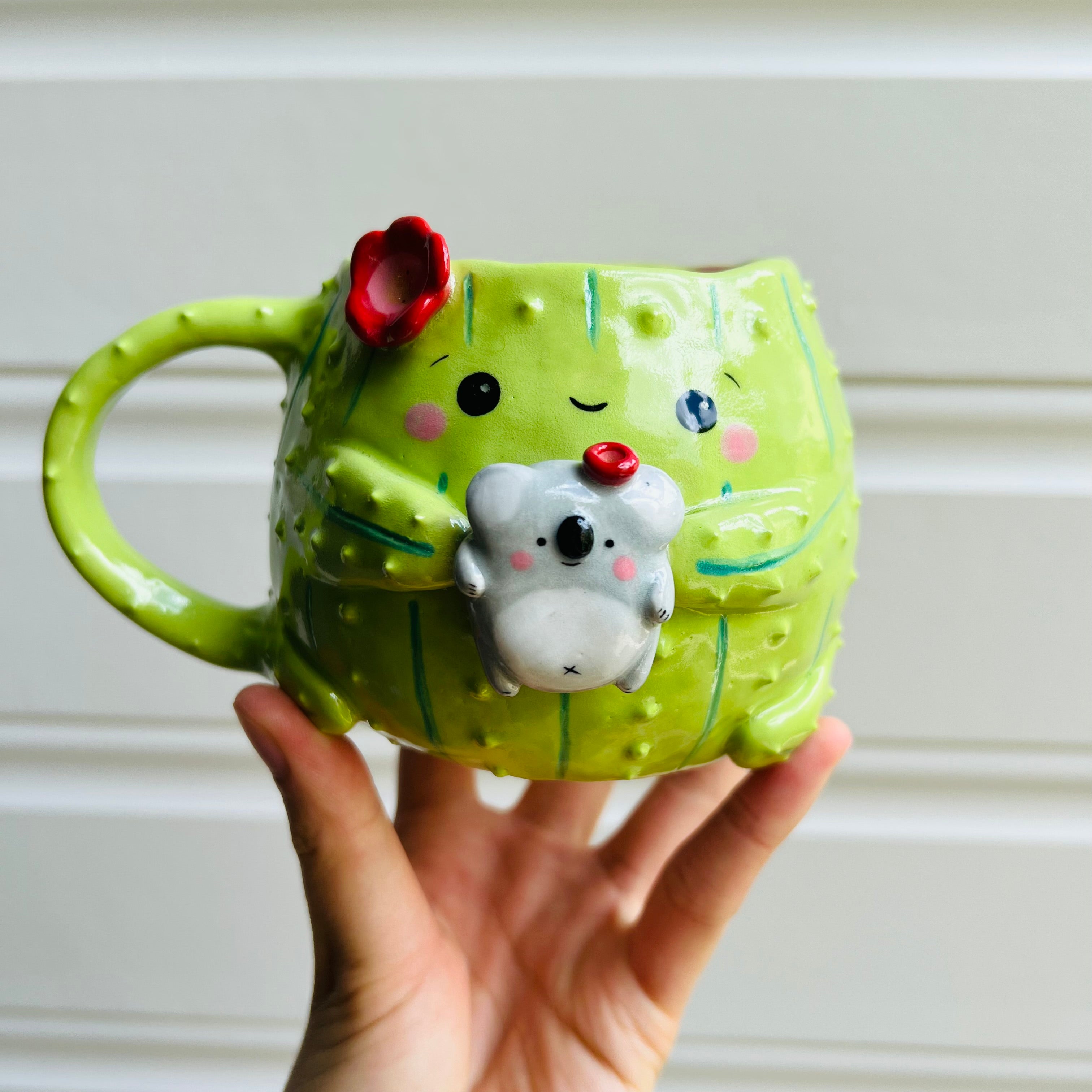 Flowery cactus mug with koala friend