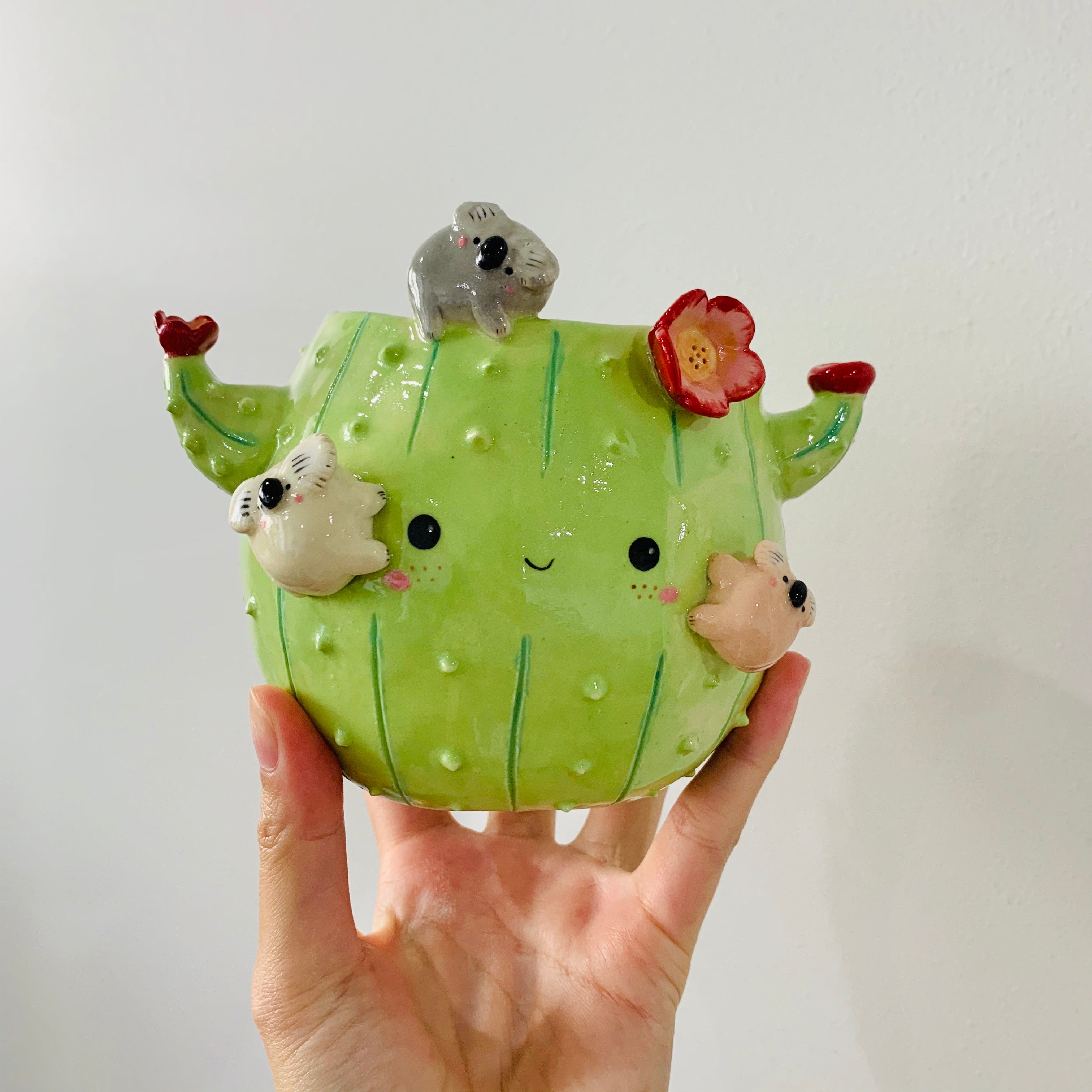 Flowery cactus pot with koala friends