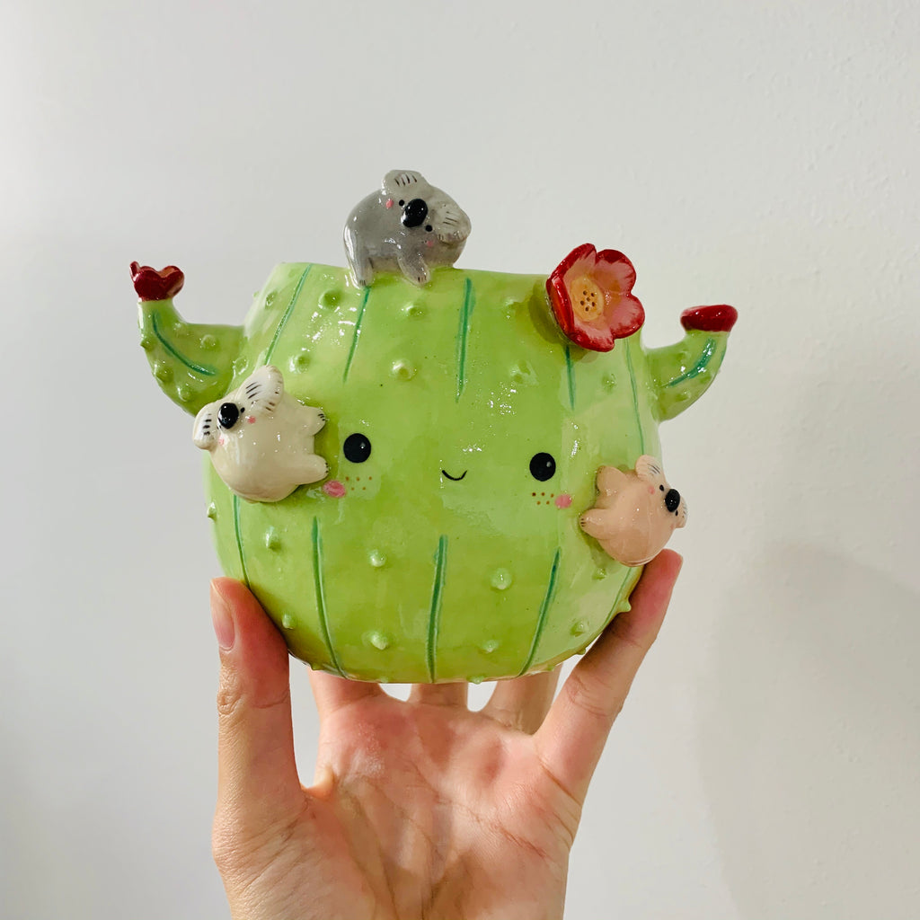 Flowery cactus pot with koala friends