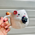 Halloween ghost mug with black cat friend