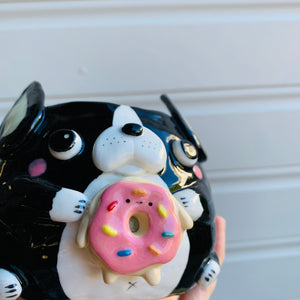 Boston terrier pot with donut friend