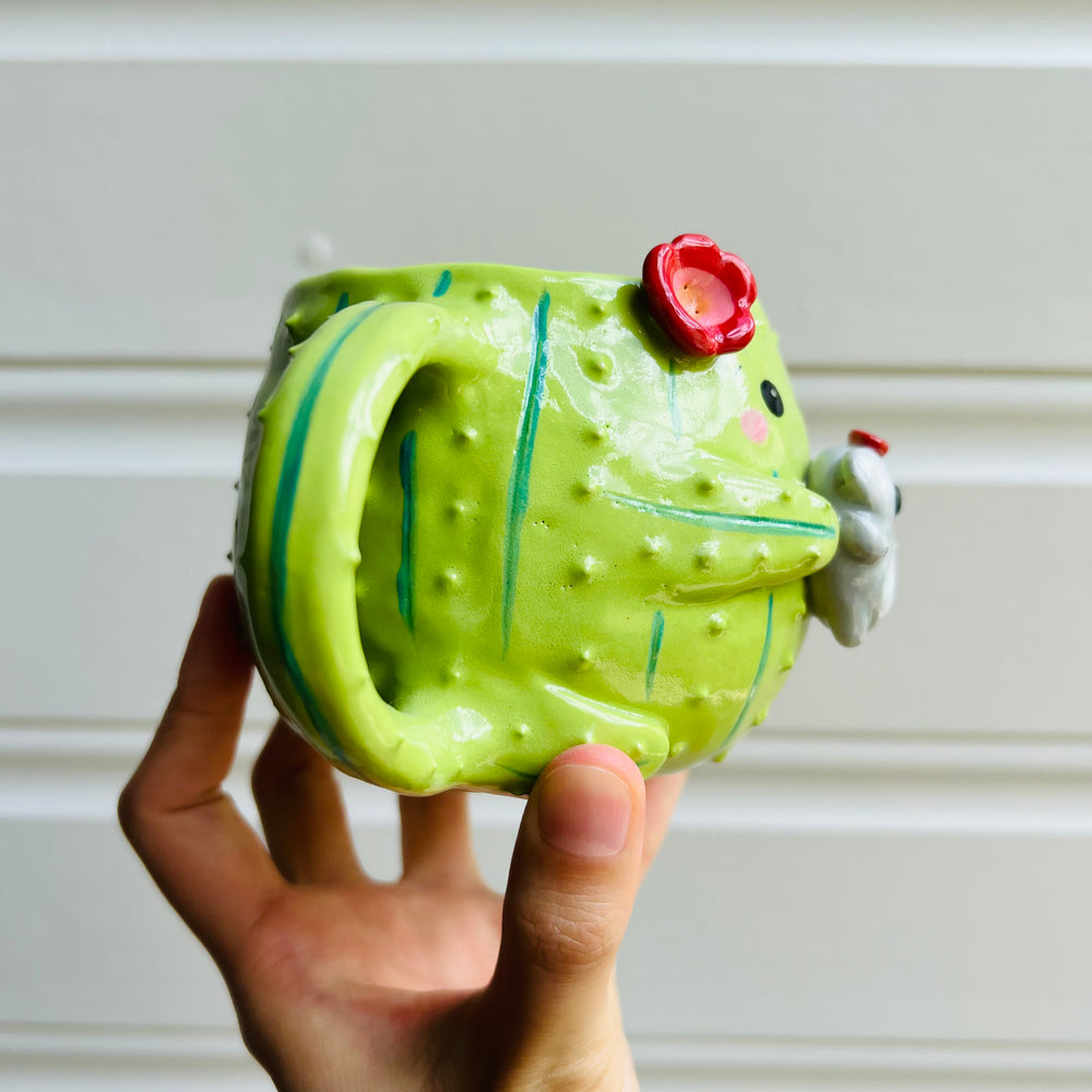 Flowery cactus mug with koala friend, photo 2 of 5