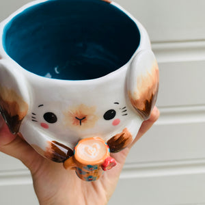 Brown and white BUNNY coffee pun mug with mug friend