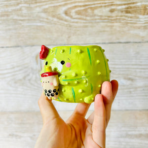 Small flowery cactus bubble tea pot