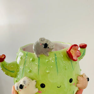 Flowery cactus pot with koala friends