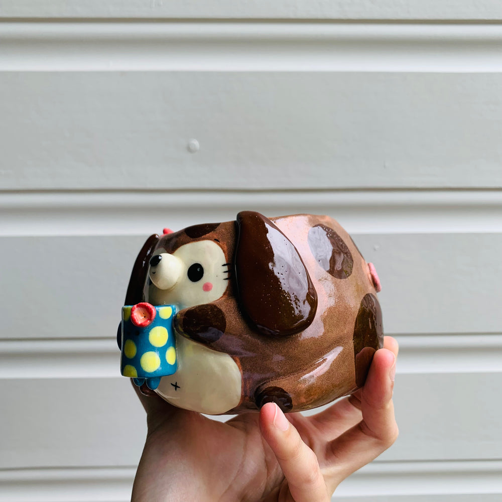 Brown DOGGO coffee pun mug with mug friend, photo 4 of 12