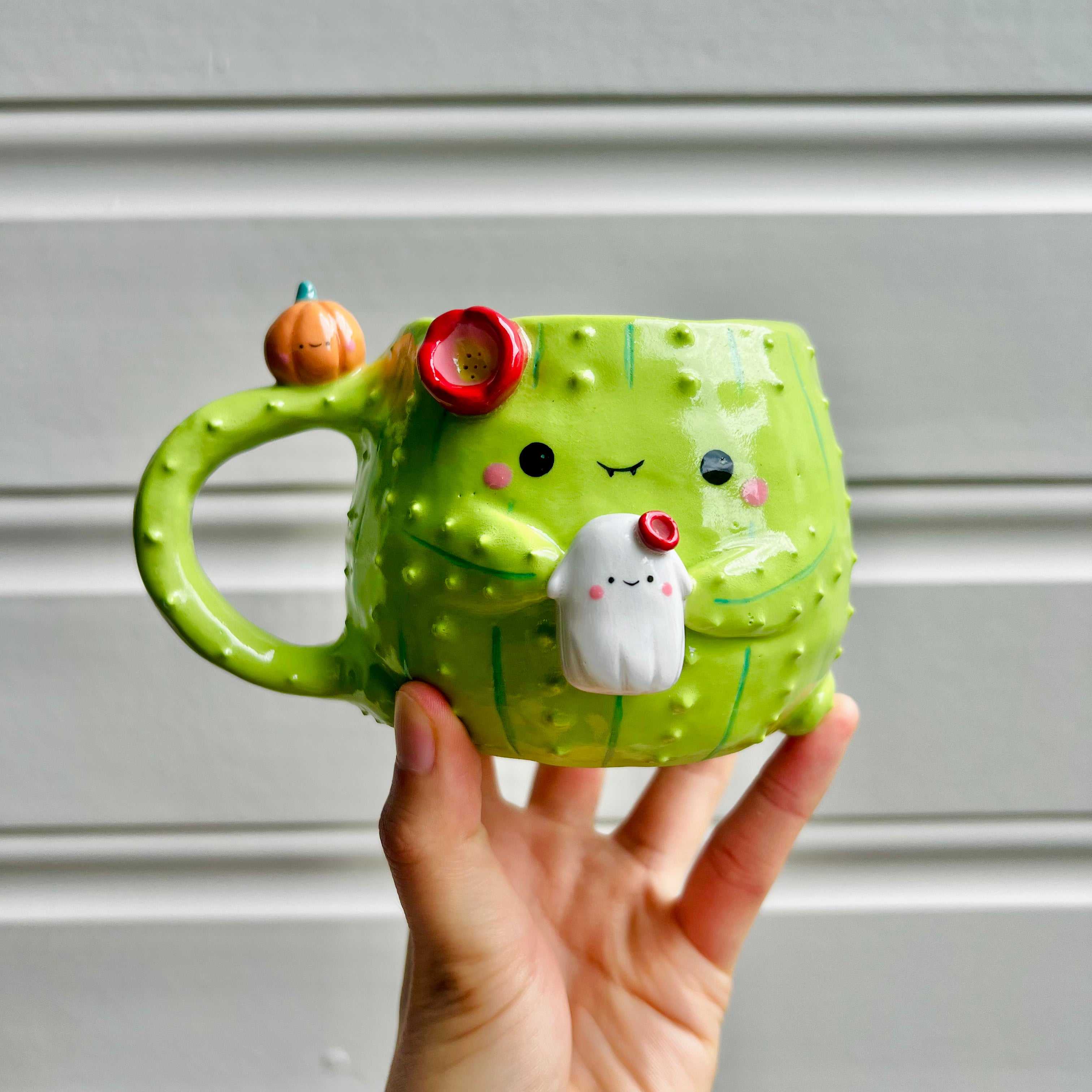 Halloween cactus mug with ghost friend