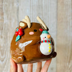 FESTIVE REINDEER POT with snowman friend