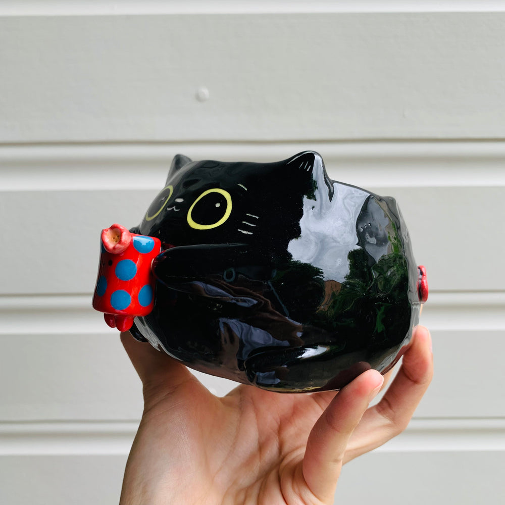 BLACK CAT coffee pun mug with mug friend, photo 4 of 10