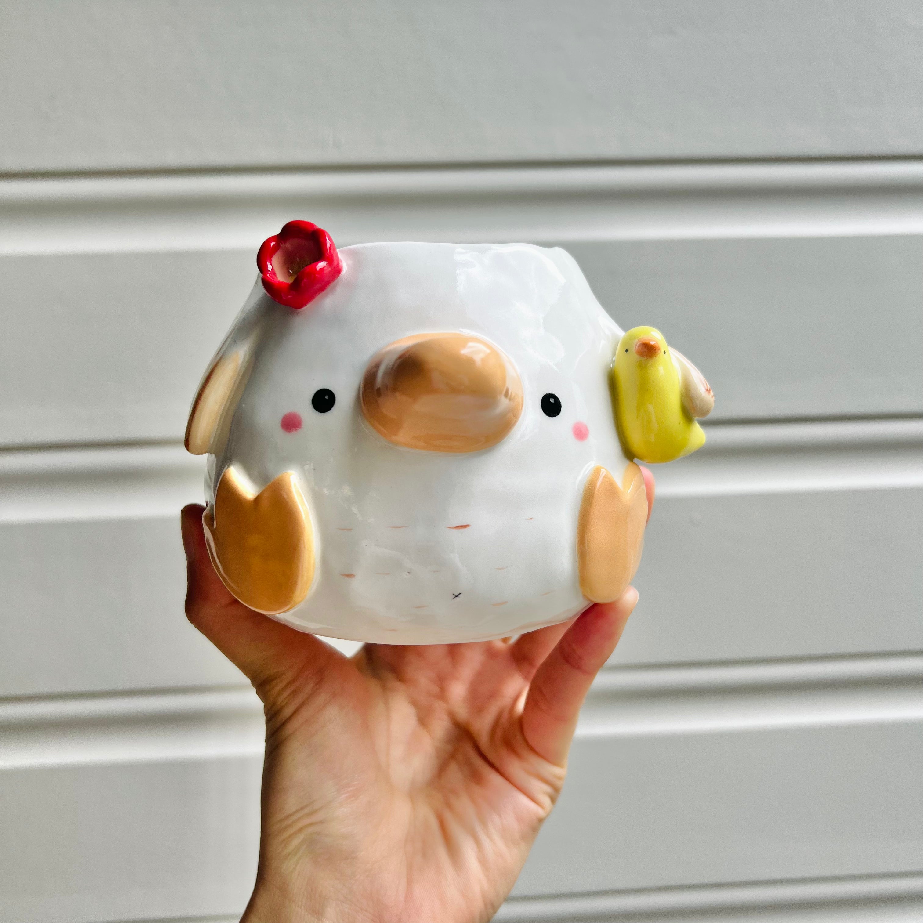 Flowery duck pot with duck friend