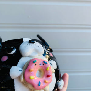 Boston terrier pot with donut friend