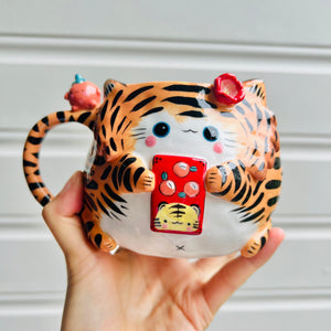 Flowery Tiger and mandarin friend with red packet mug