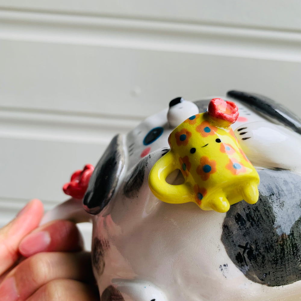 White and grey DOGGO coffee pun mug with mug friend, photo 8 of 12