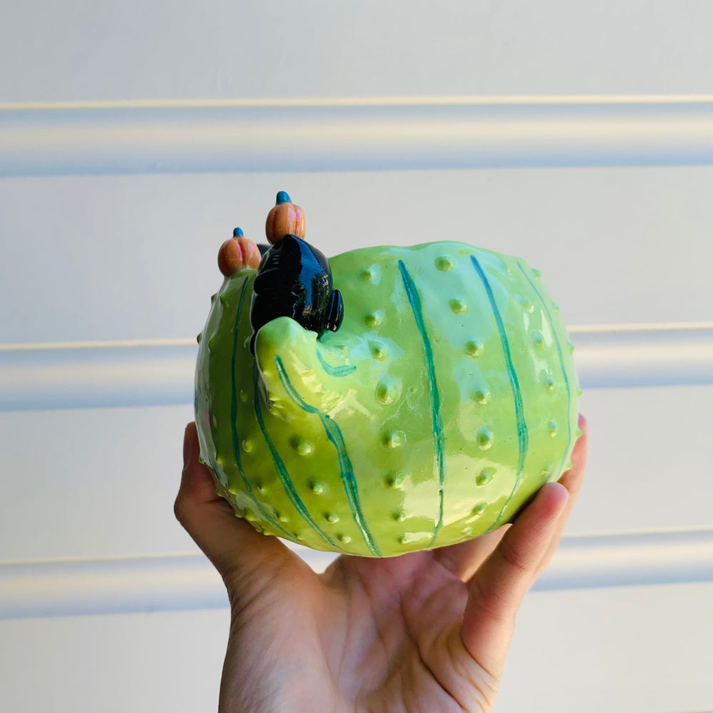 Pumpkin cactus pot with black cat friends, photo 5 of 5