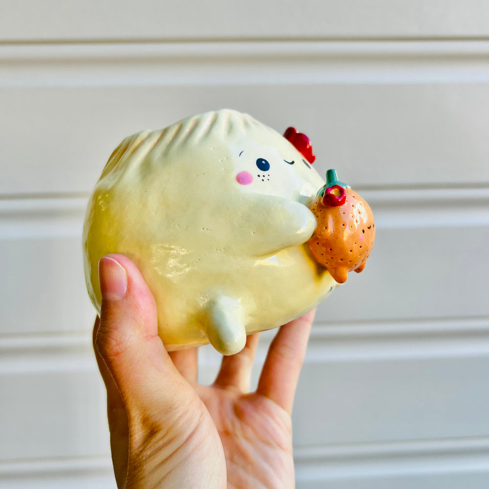 Smaller Dumpling VASE with mandarin friend, photo 2 of 5