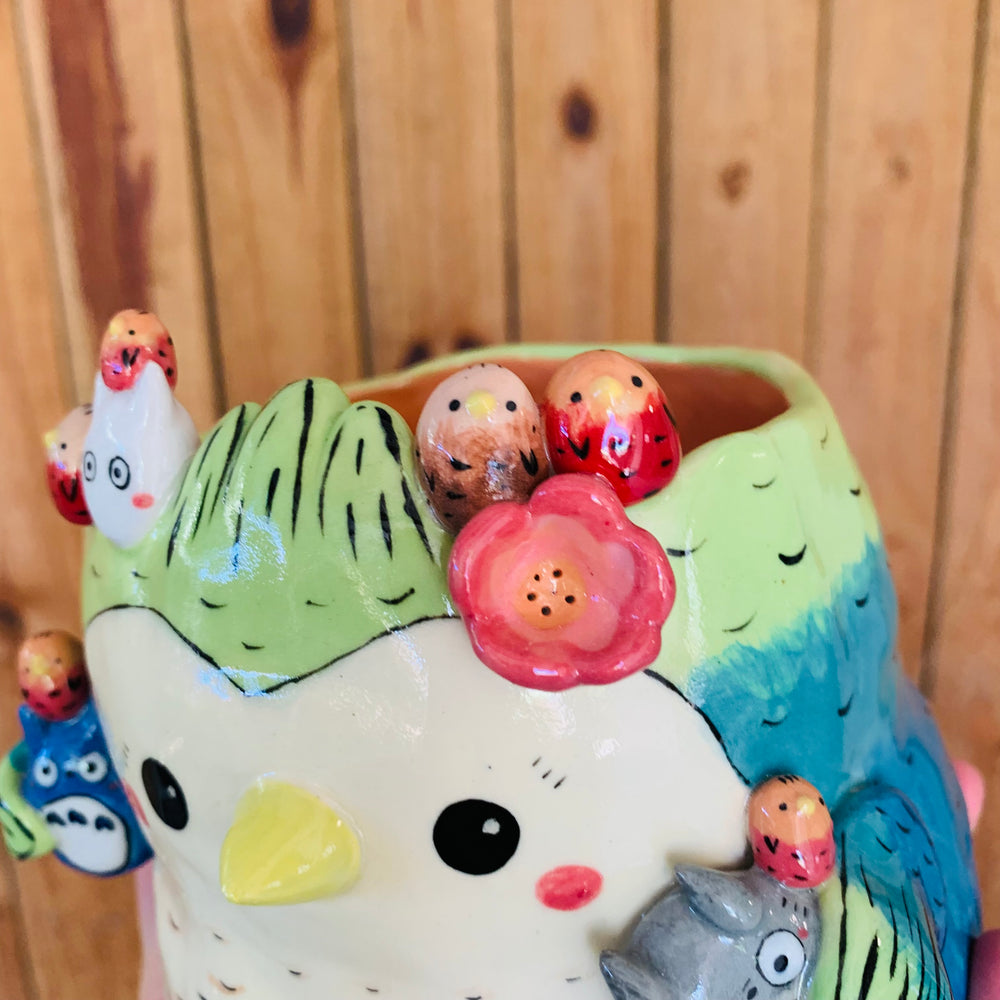 Big birdo pot with Totoro and baby bird friends, photo 8 of 10