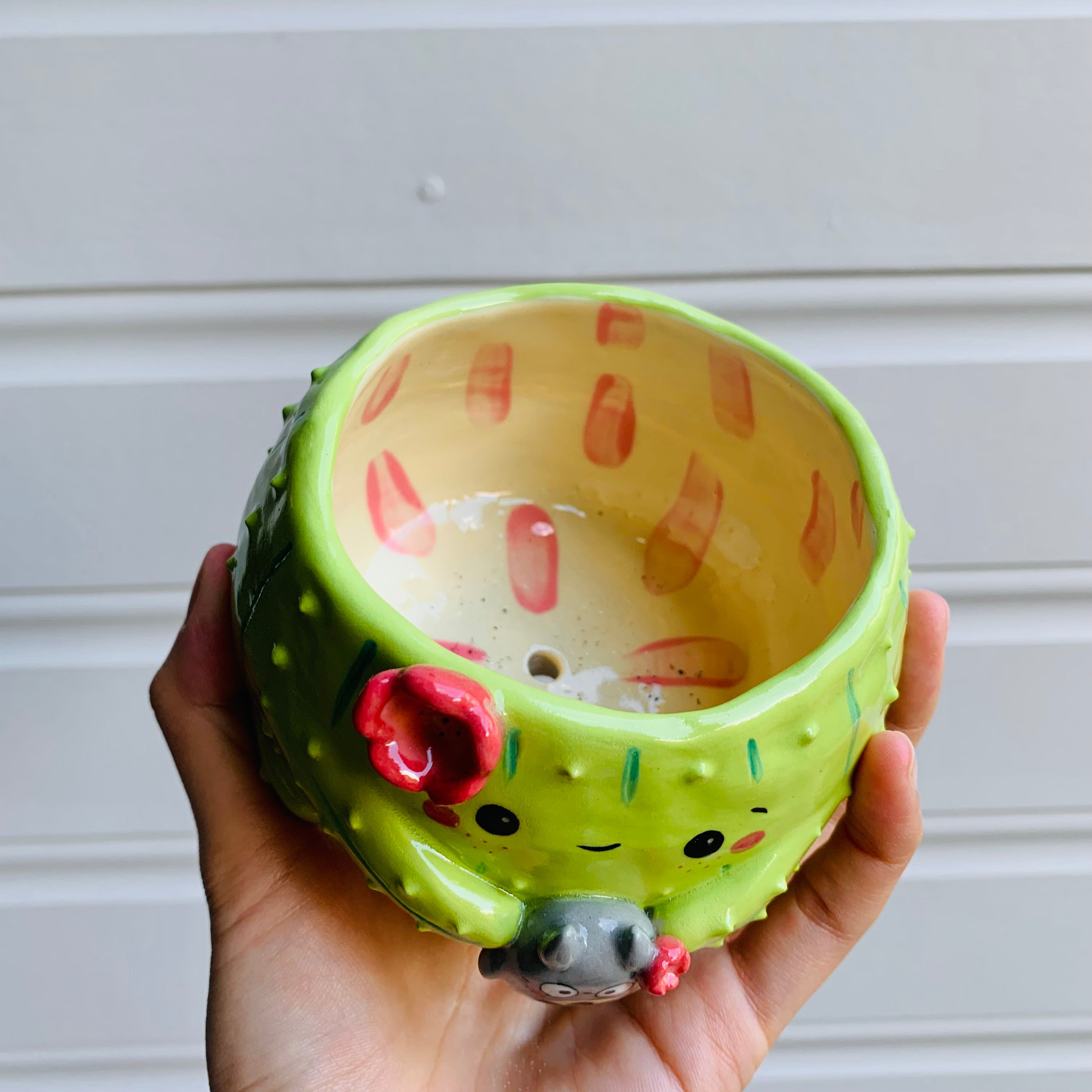 Flowery cactus pot with Totoro friend