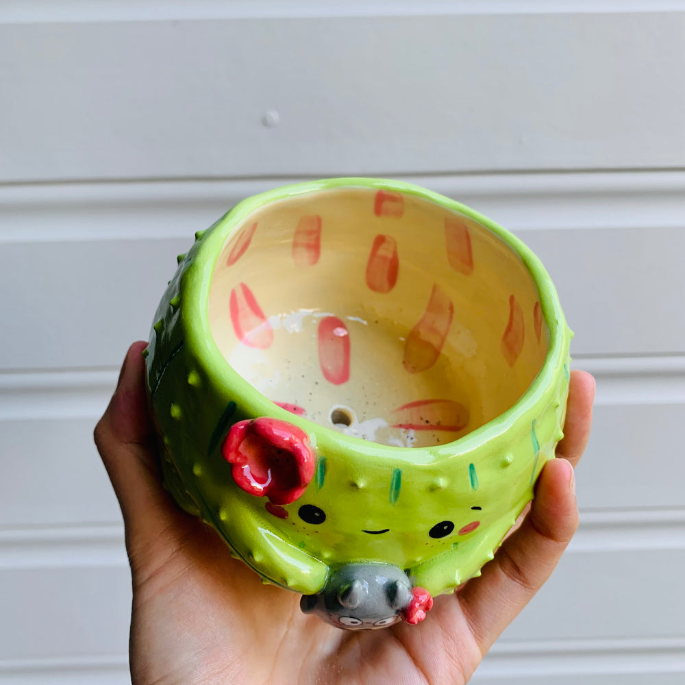 Flowery cactus pot with Totoro friend, photo 5 of 6