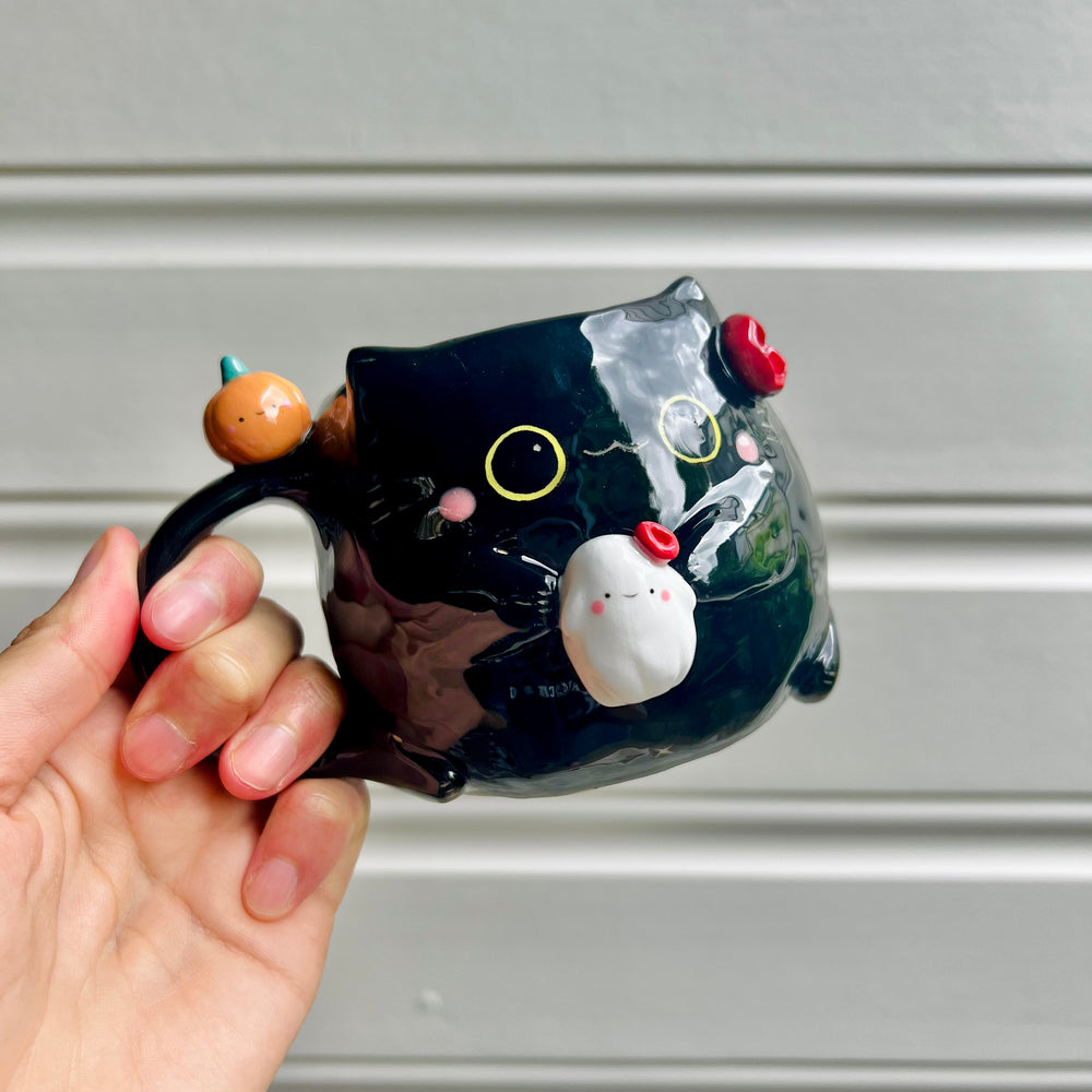 Halloween black cat mug with ghost friend, photo 6 of 6