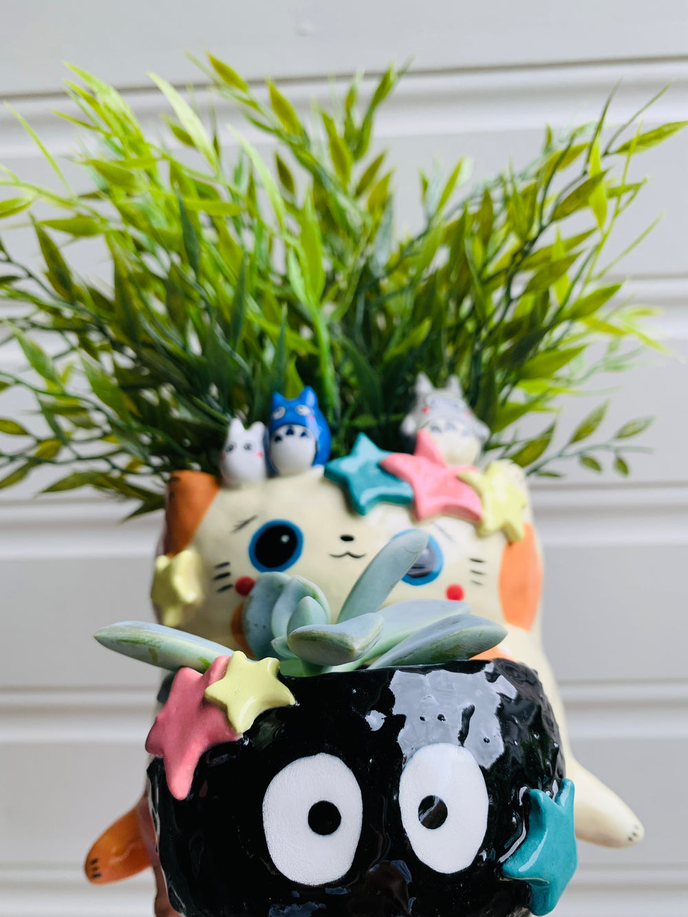 2 in 1 Spotty ginger cat and soot sprite pot with Totoro friends, photo 15 of 16