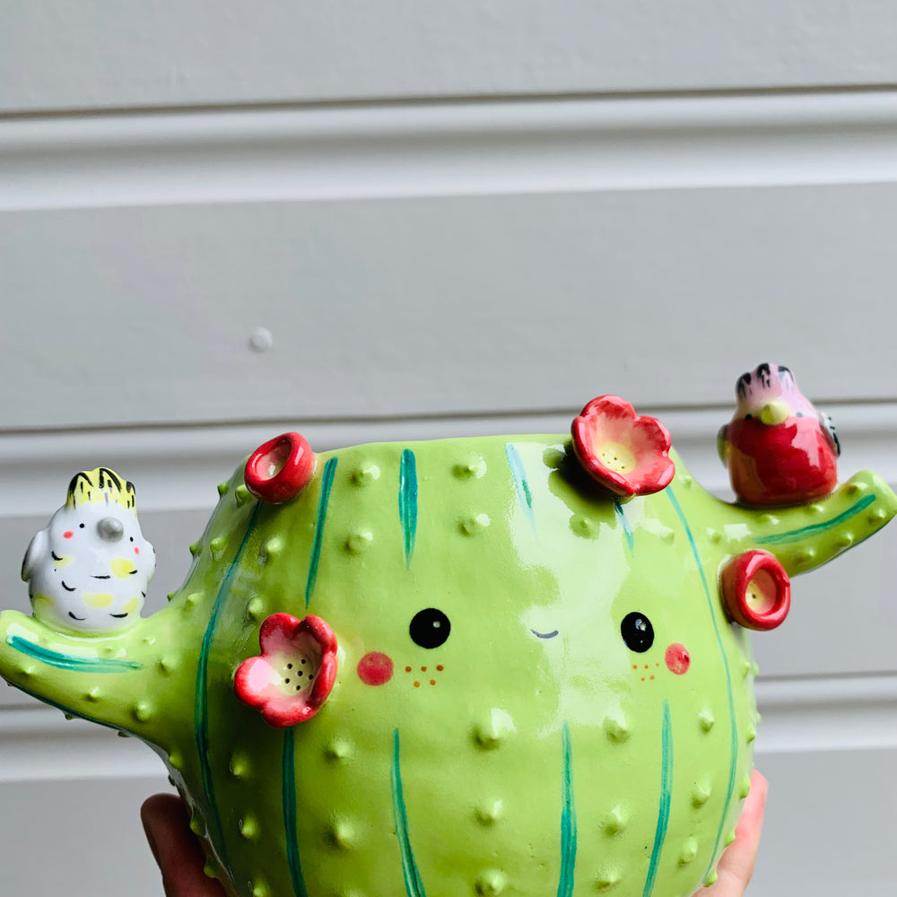 Flowery cactus pot with Aussie bird friends, photo 2 of 7
