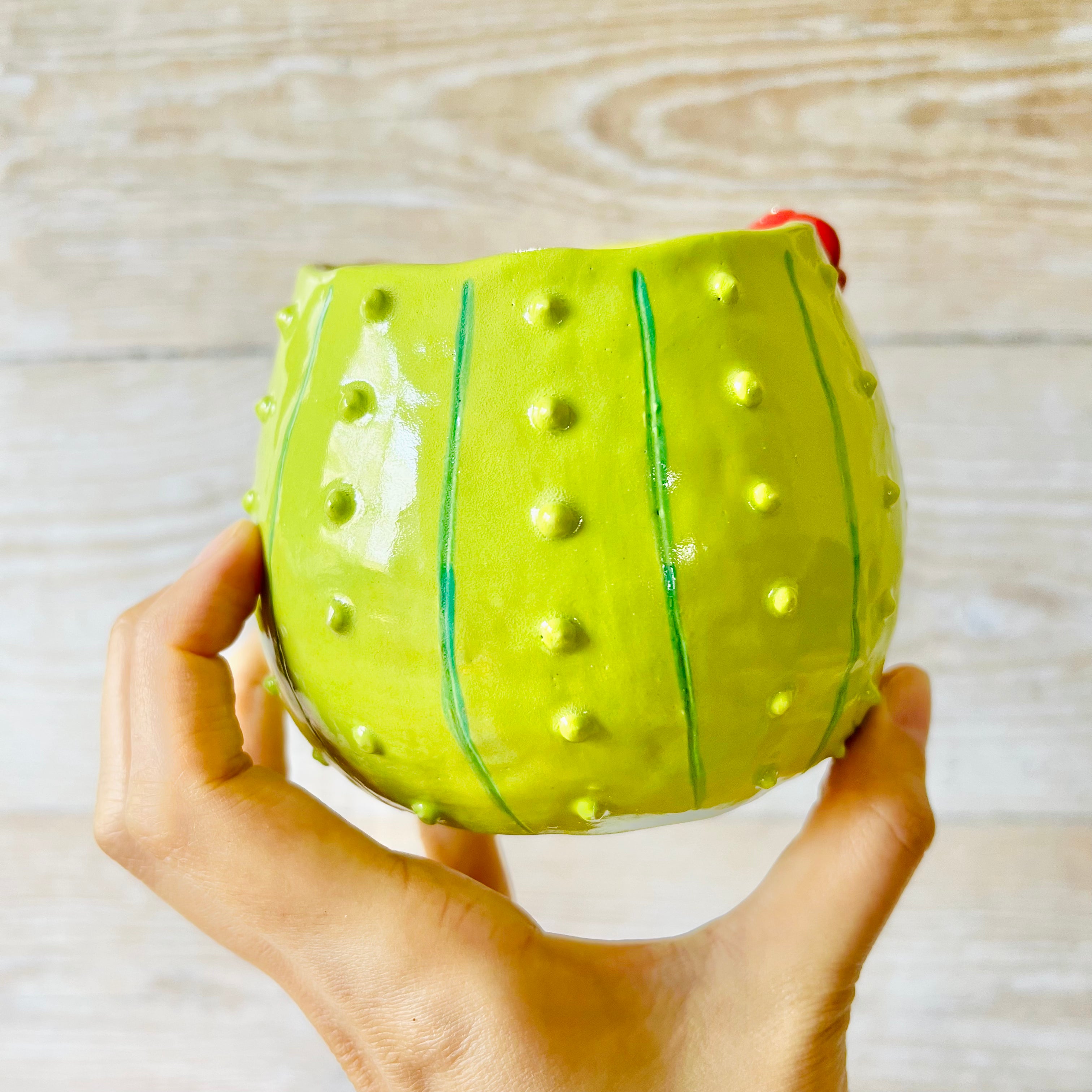 Medium flowery cactus bubble tea pot