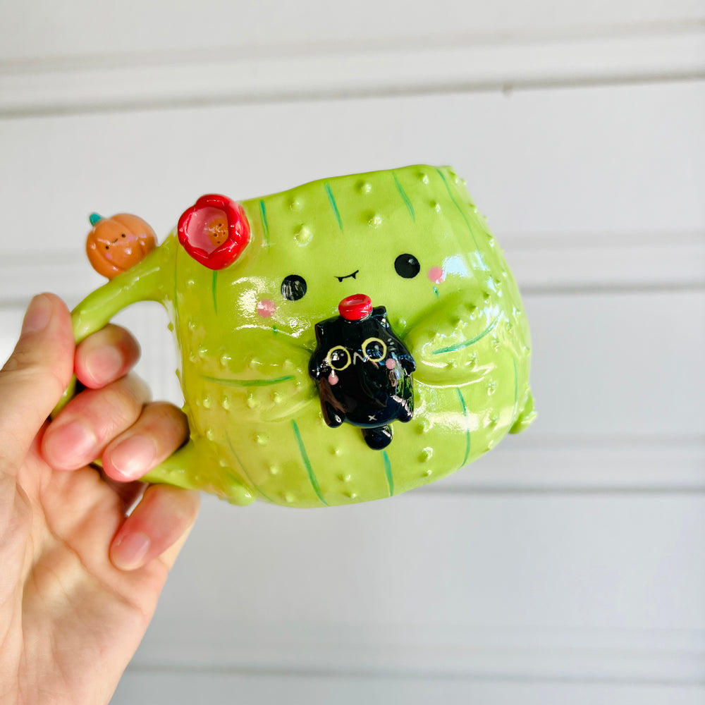 Halloween cactus mug with black cat friend, photo 6 of 6