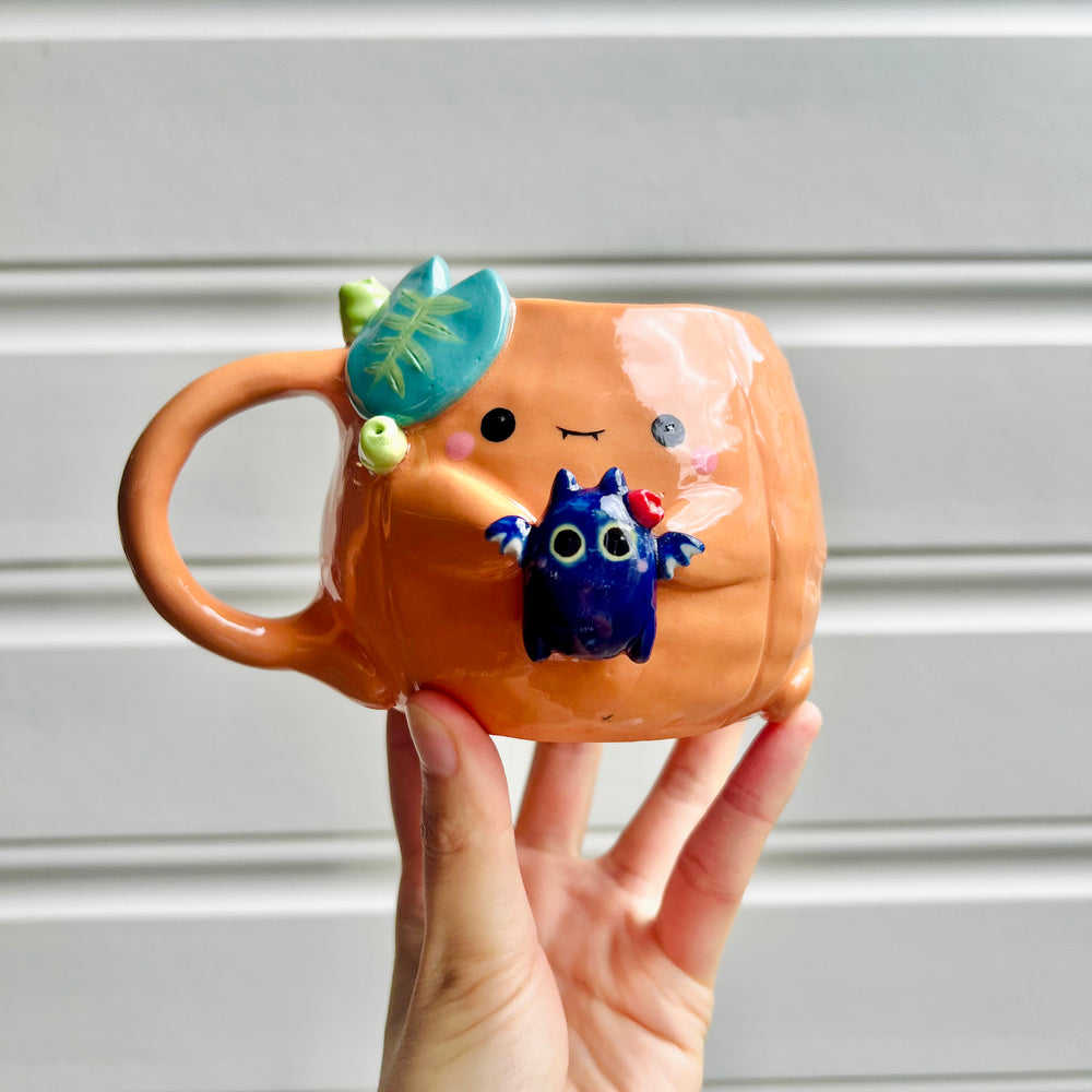 Halloween pumpkin mug with bat friend, photo 1 of 8