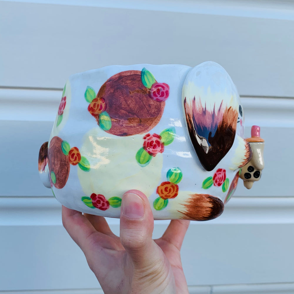 Flowery bunny with bubble tea planter, photo 4 of 9