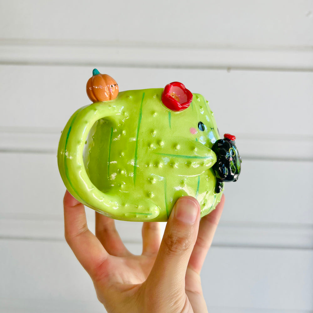 Halloween cactus mug with black cat friend, photo 2 of 6