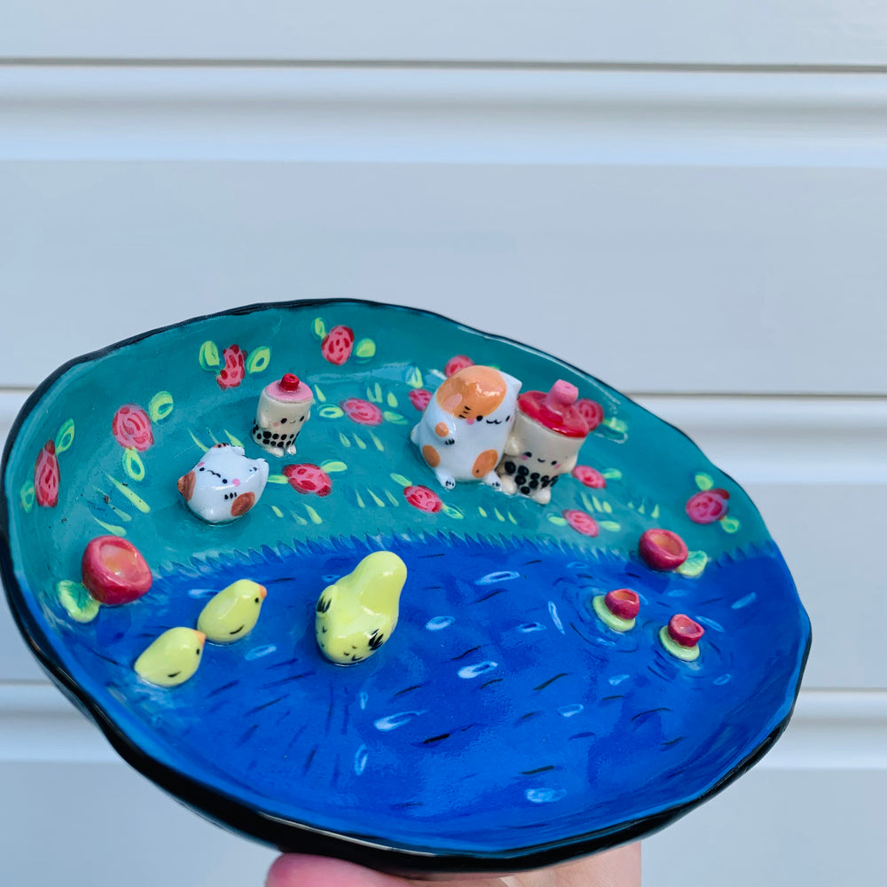 Bubble tea and cat family pond hangs trinket dish, photo 10 of 10