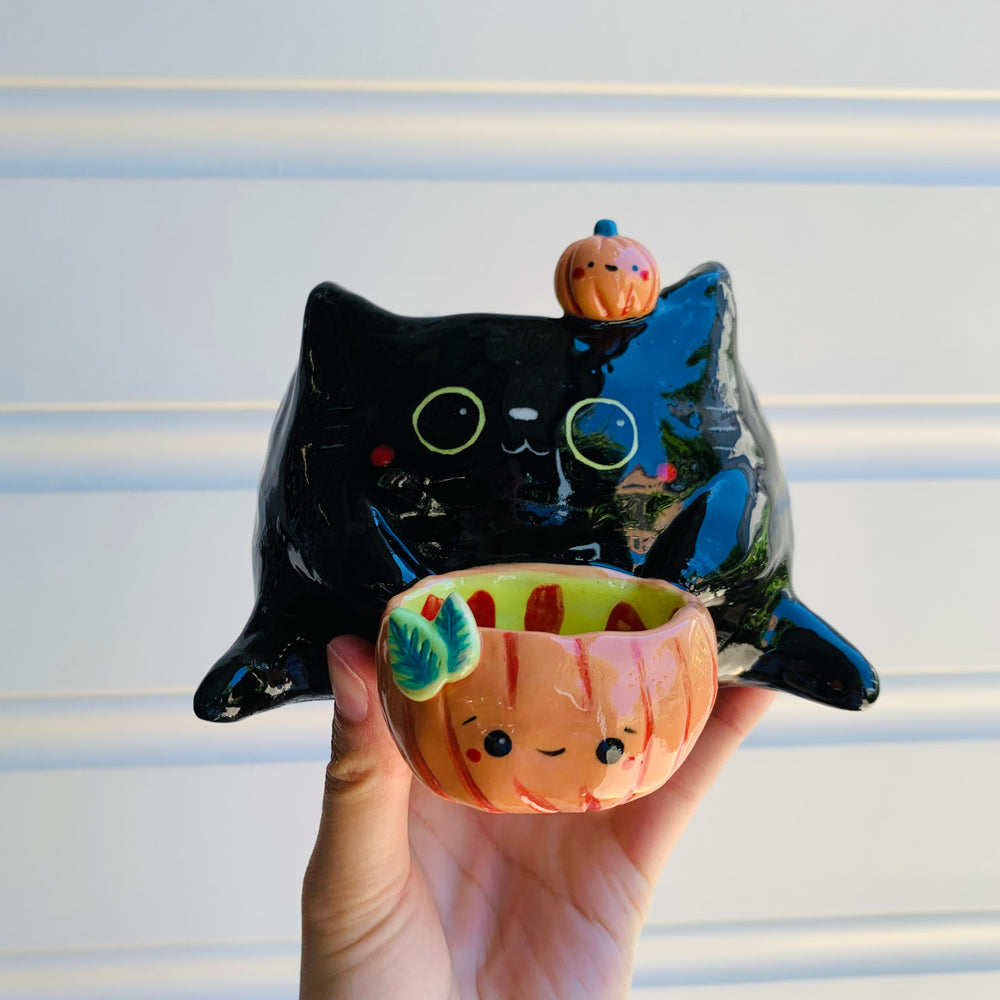 2 in 1 Halloween 2021 black cat with pumpkin friends planter, photo 1 of 10
