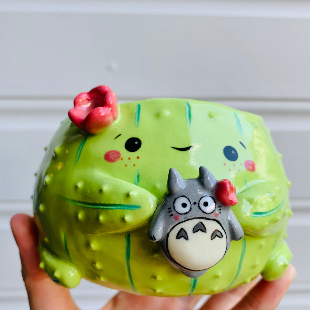 Flowery cactus pot with Totoro friend, photo 6 of 6