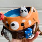 Red panda pot with Totoro friends