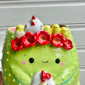 Flower/chicken crown cactus pot with chicken friends