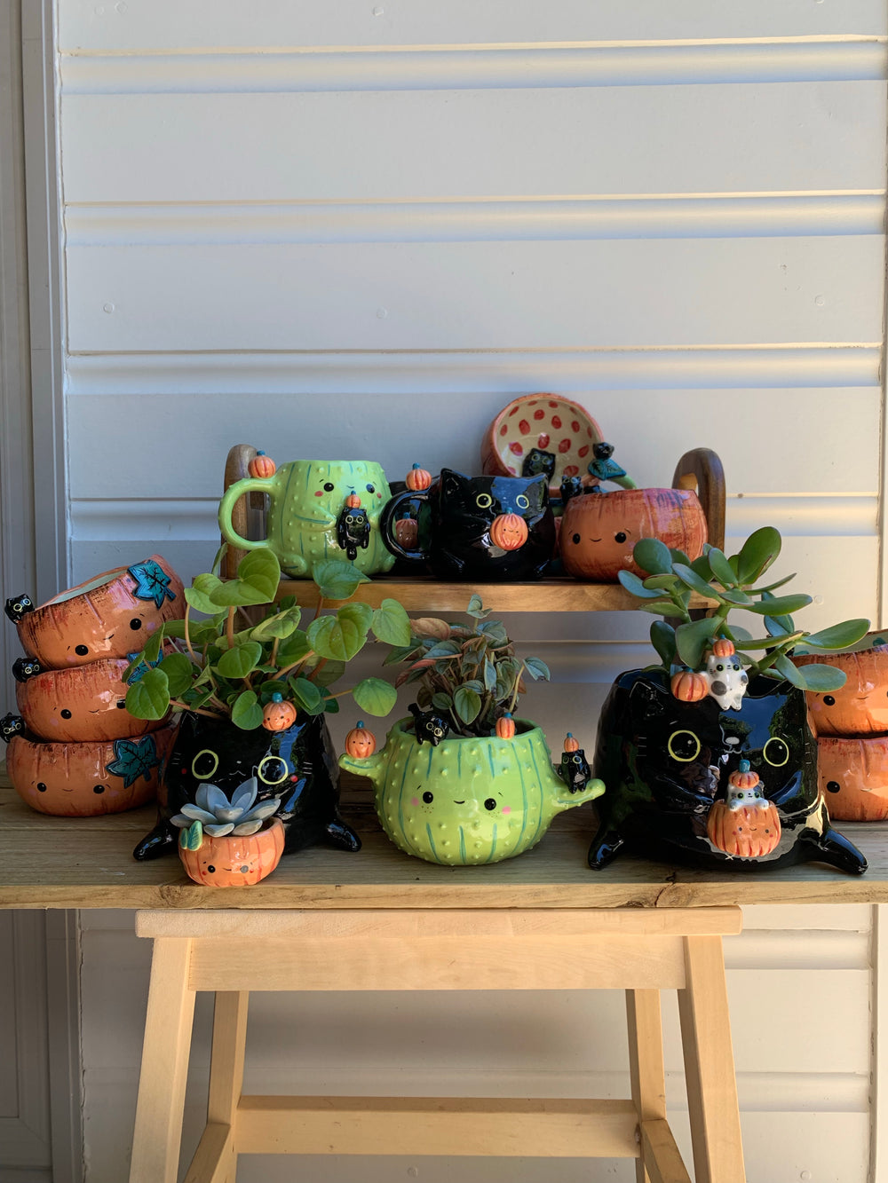 2 in 1 Halloween 2021 black cat with pumpkin friends planter, photo 7 of 10