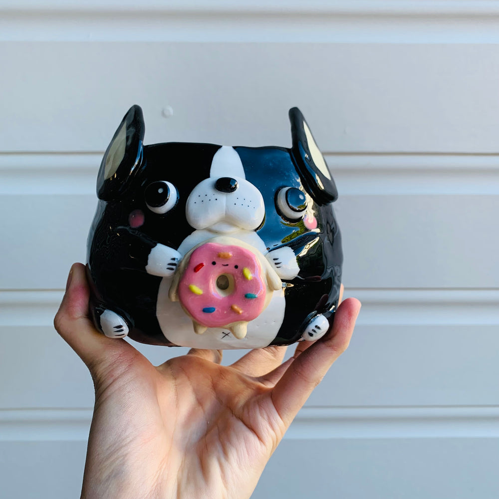 Boston terrier pot with donut friend, photo 1 of 9
