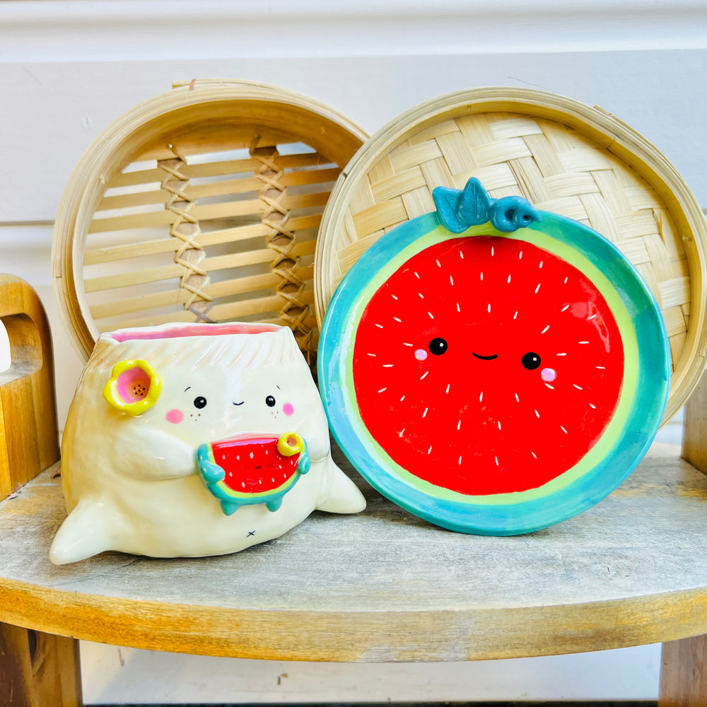 Dumpling POT with watermelon friend & matching dish, photo 1 of 4
