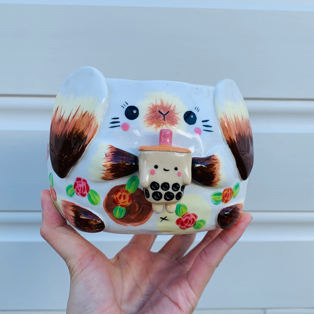 Flowery bunny with bubble tea planter, photo 3 of 9