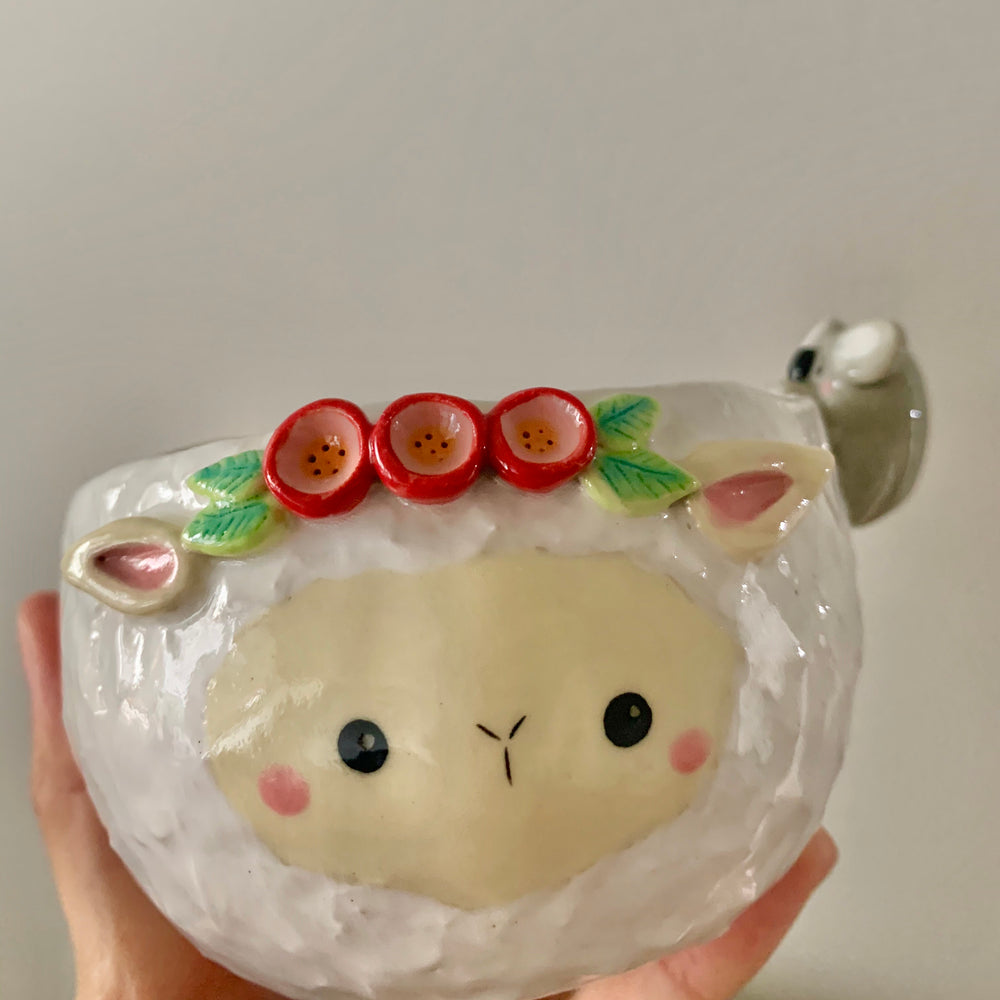 Flower crown lamb snack bowl with koala friend, photo 7 of 8
