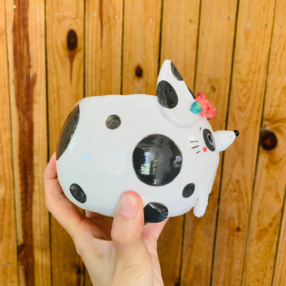 Flowery grey spotty doggo pot, photo 2 of 8
