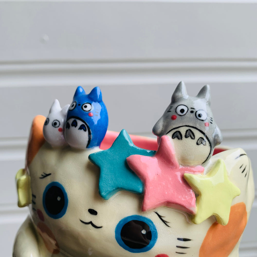 2 in 1 Spotty ginger cat and soot sprite pot with Totoro friends, photo 12 of 16