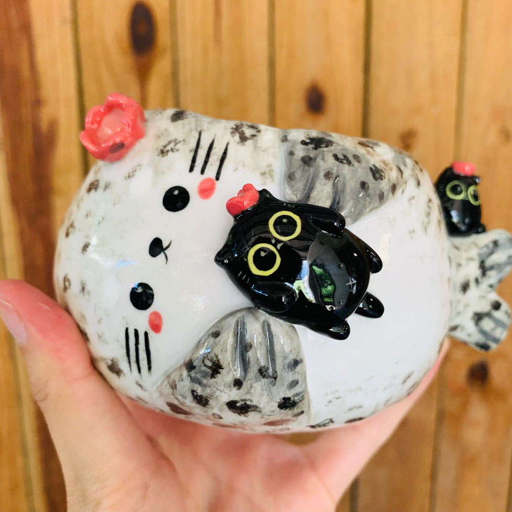 Chubby spotted seal with black cat friends pot, photo 6 of 7