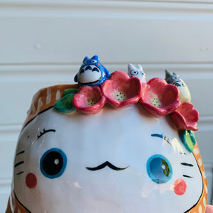 Flowery Ginger kitty head with Totoro friends