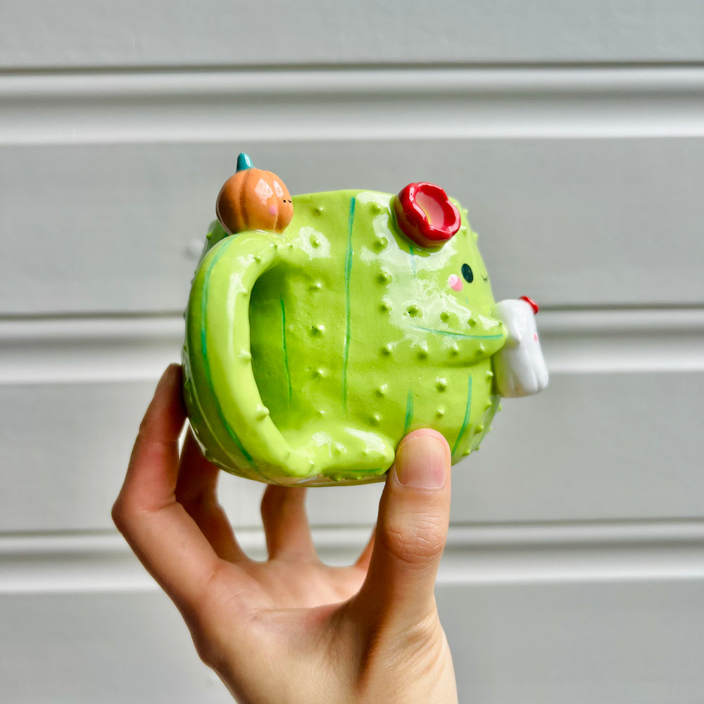 Halloween cactus mug with ghost friend, photo 2 of 6