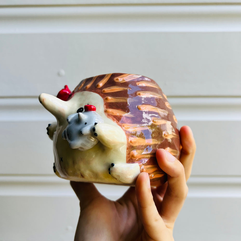 Flowery Echidna pot with puggle baby, photo 3 of 5