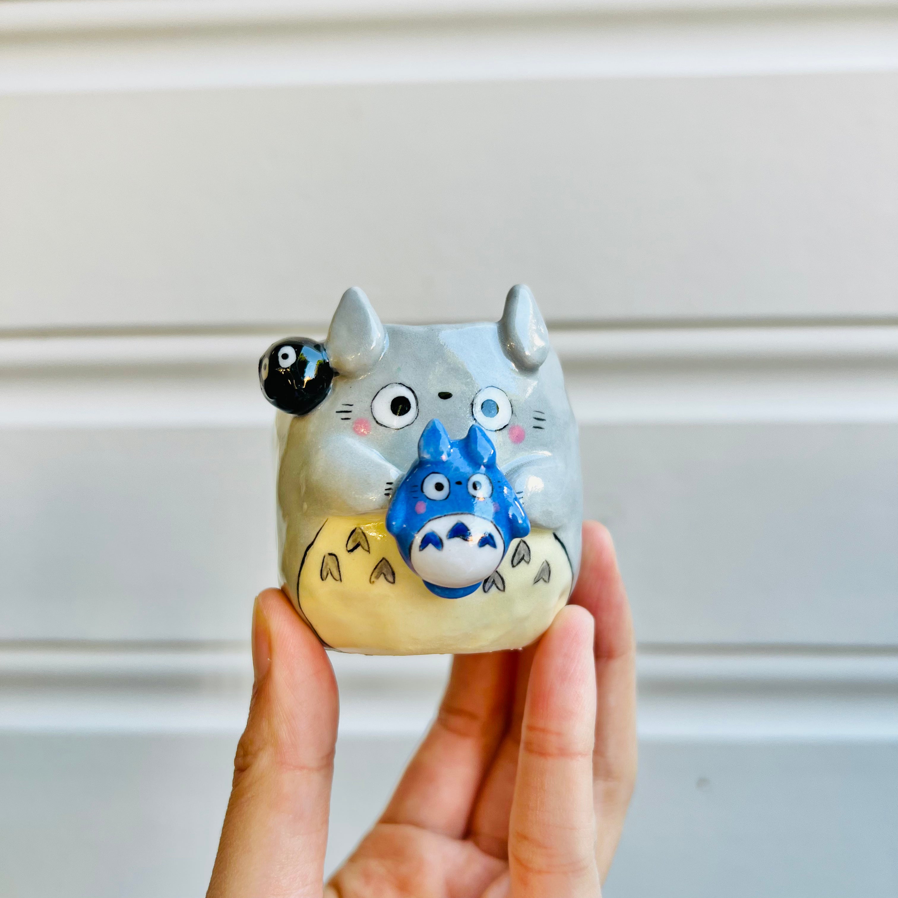 MINIS Totoro with blue Totoro and soot sprite friend